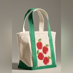 By Anthropologie Beaded Canvas Tote in Apple NEW